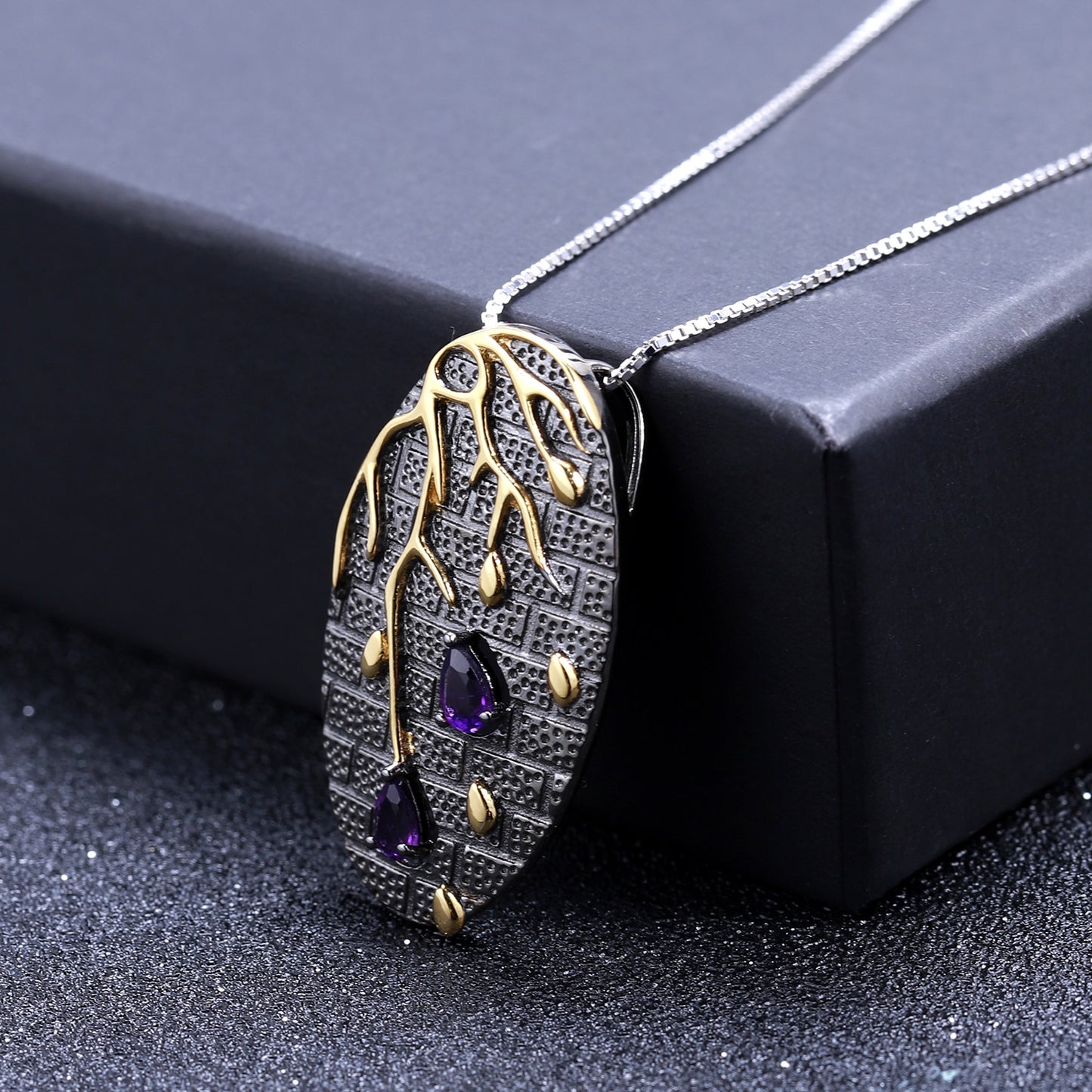 Colorful Designer Pendant with Advanced Georgia Style s925Sterling Silver Natural Amethyst Necklace Pendant