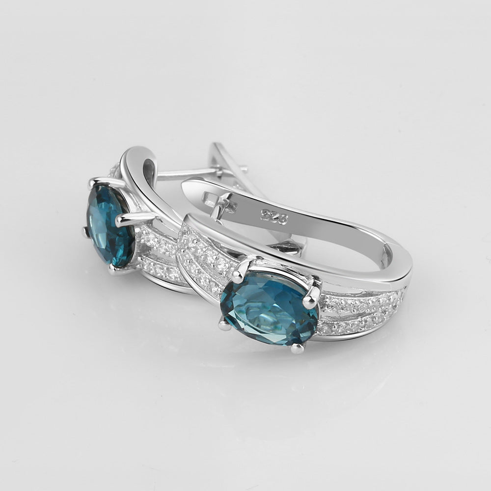 Classic Natural Topaz Earrings S925Wholesale Pure Silver Gold-Plated Natural Sapphire Stud Earrings