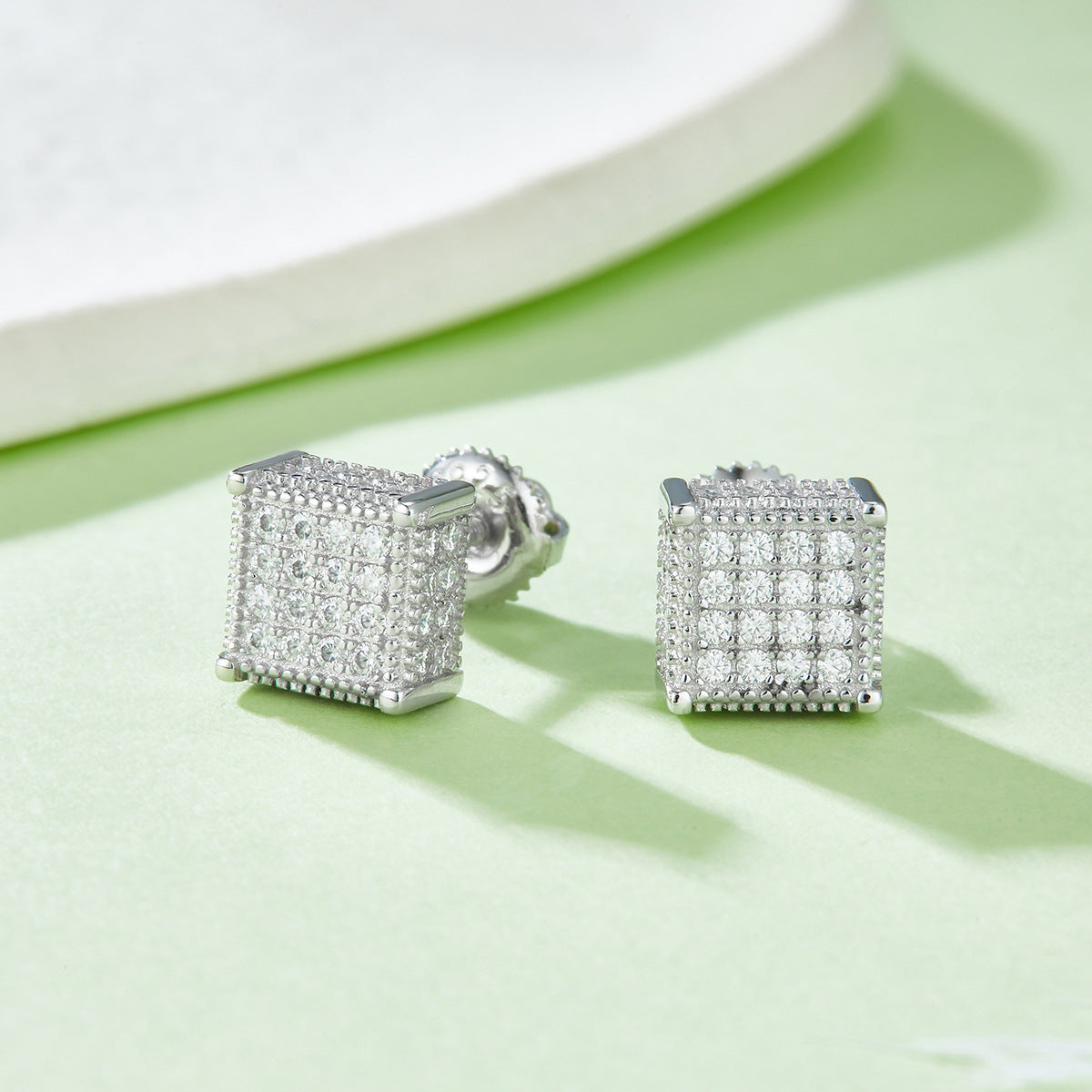 Unique Full Diamond Stud Earrings s925Silver Inlaid Moissanite Stud Earrings Unisex Fashion Export Square Stud Earrings Trendy