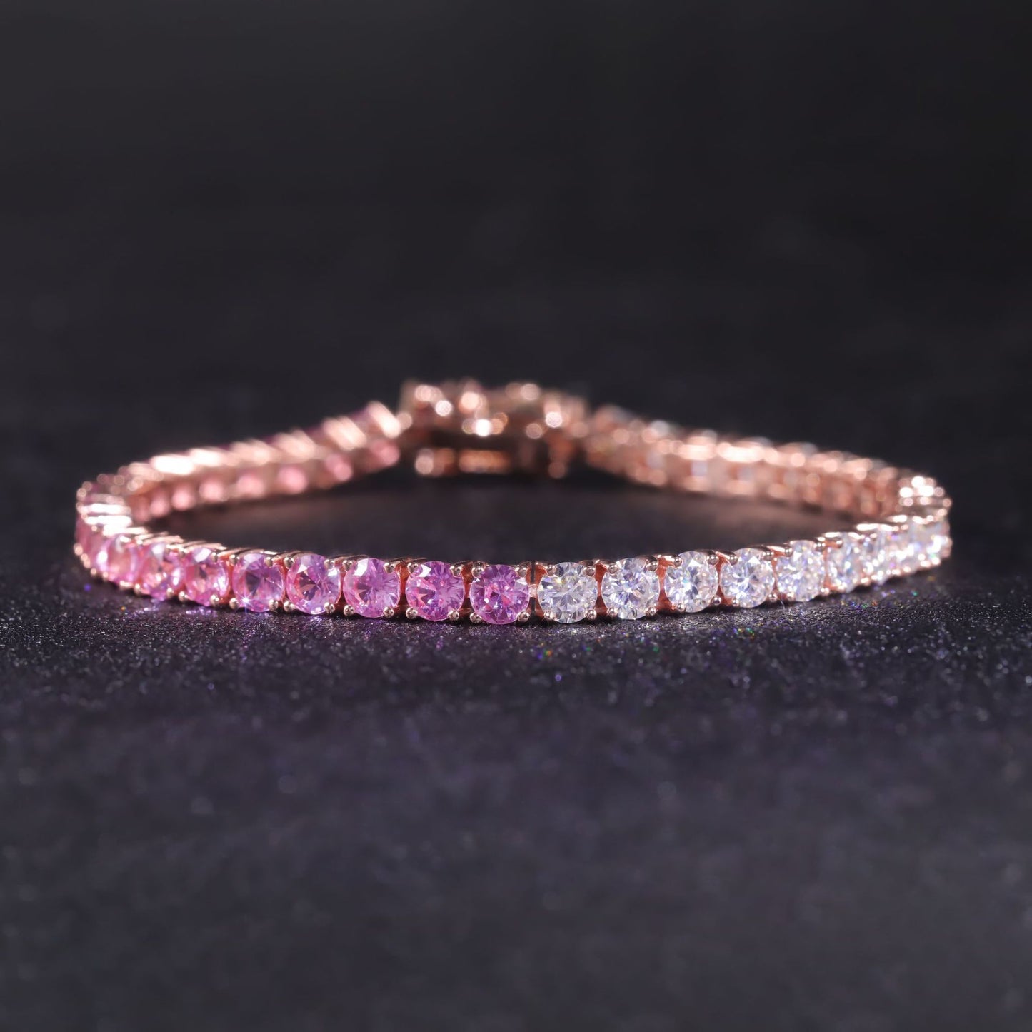 ins Moissanite Bracelet3/4/5mm Color Block Tennis Chain s925Sterling Silver Cultivated Sapphire Pink Bracelet