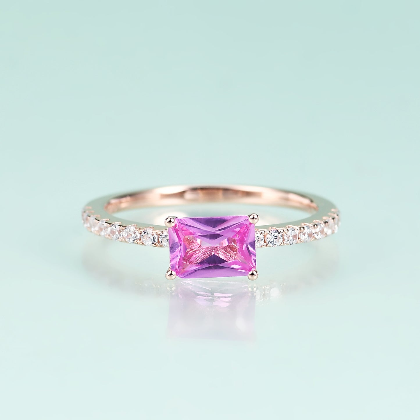 S925Sterling Silver Inlaid Pink Corundum Ring Fashionable and Elegant Simple Style Light Luxury Gemstone Rose Gold Ring