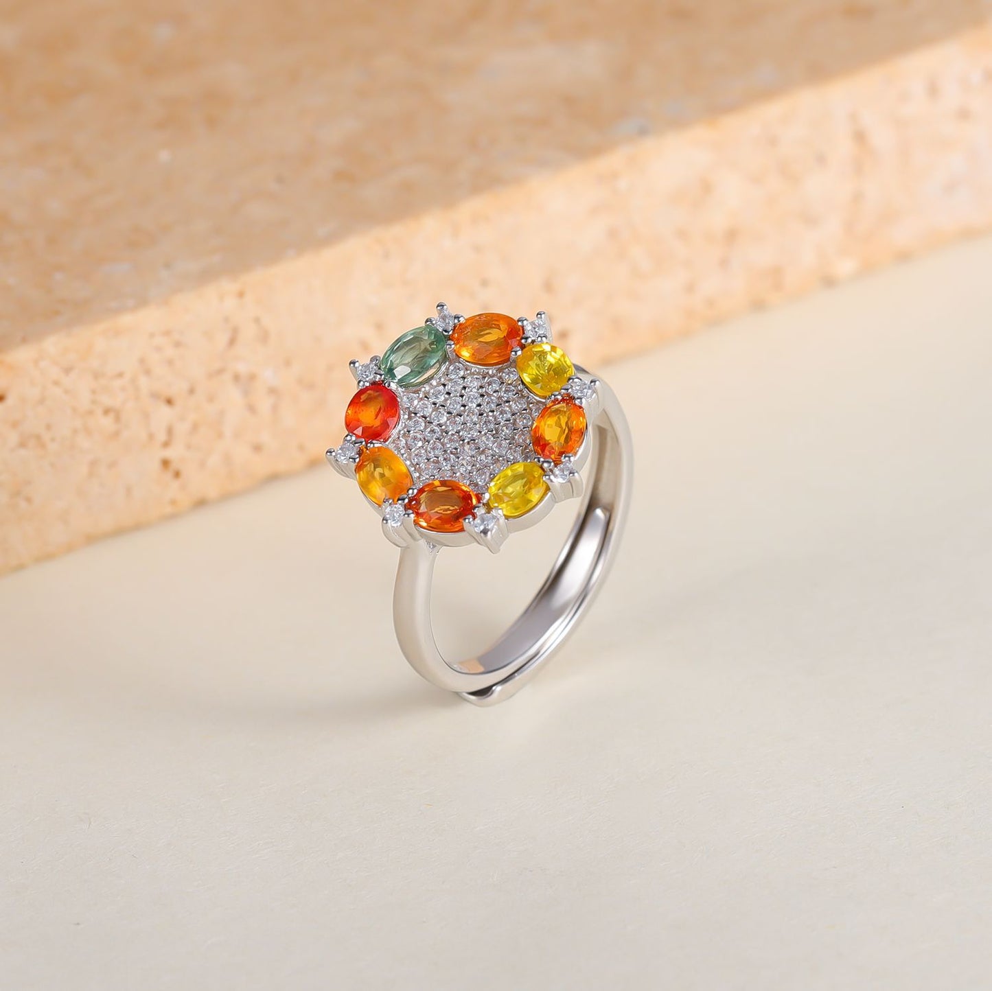ins Colorful Candy Colors925Sterling Silver Ring Necklace Earrings Natural Blue Sapphire Jewelry Set Wholesale
