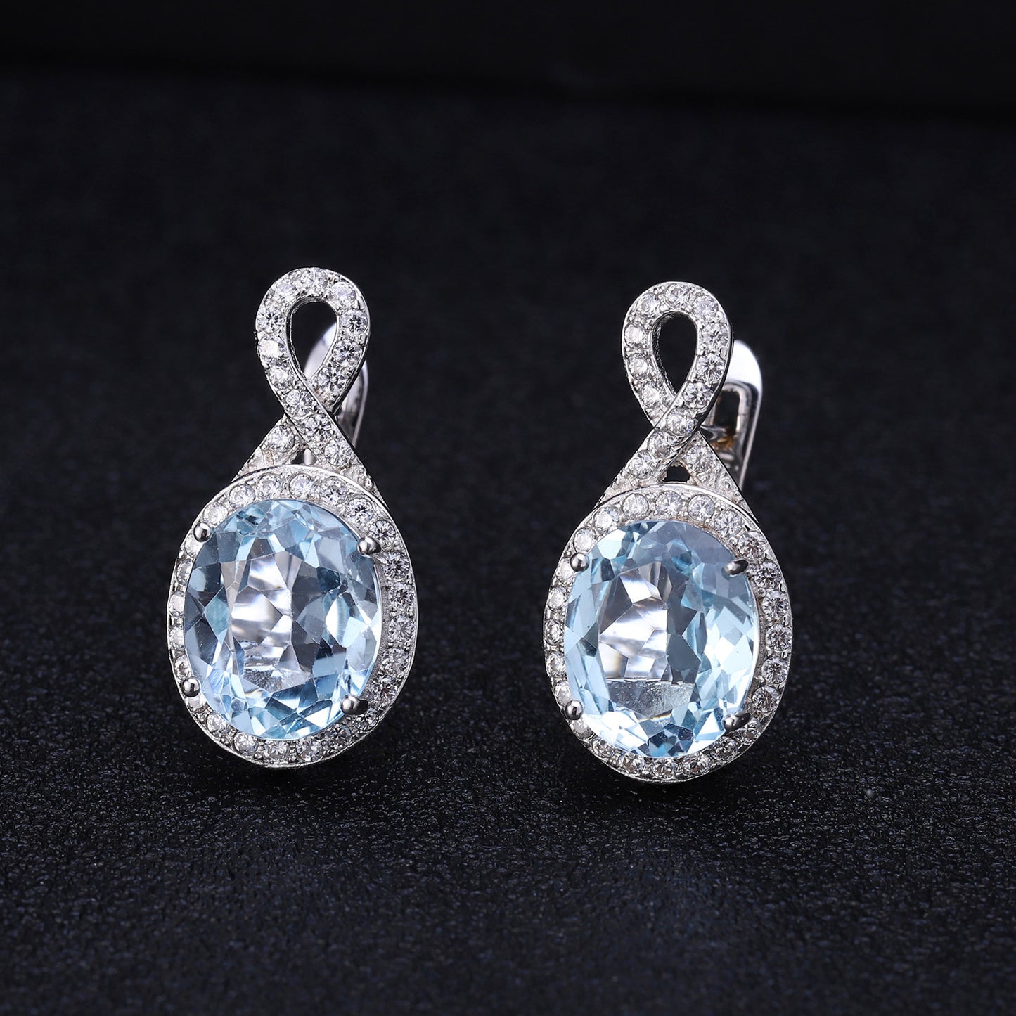 Fashion Natural Stone Ear Studs Earrings Vintage Personality s925Silver Earrings Sky Blue Topaz Gemstone Drop Earrings