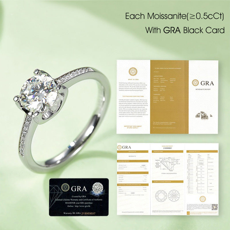 Straight Arm Micro Pave Bull Head Moissanite Ring for Women Fashion Simple s925Sterling Silver Inlaid1Carat Moissanite Ring