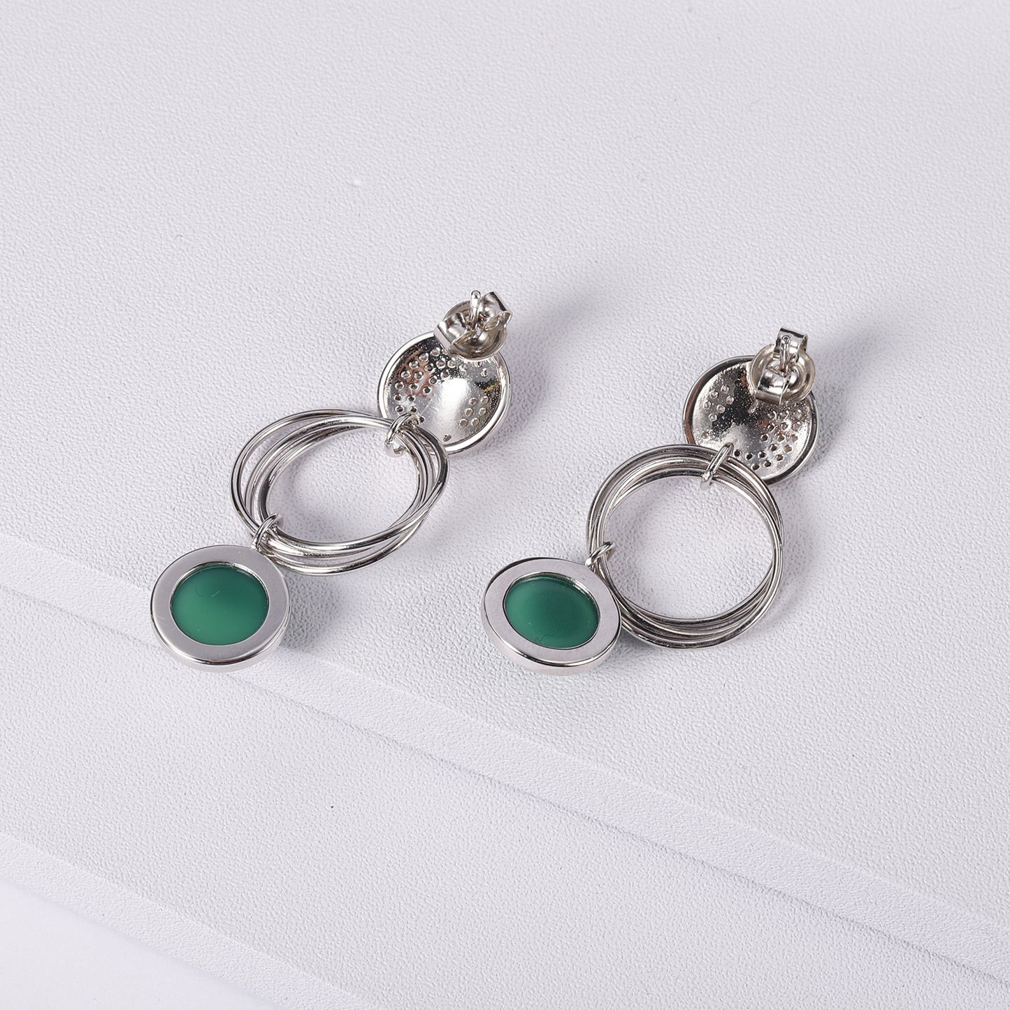 Designer High-End Capricorn Zodiac Earrings Geometric Minimalist Design925Silver Green Agate Stud Earrings