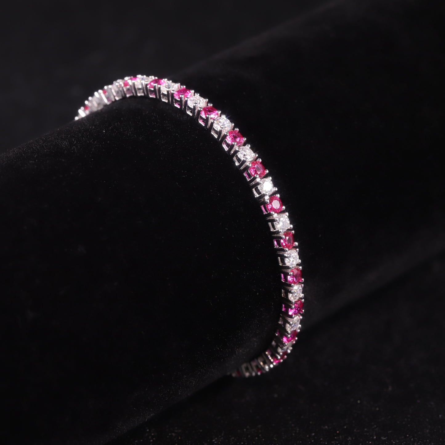 Moissanite Bracelet3/4/5mm Tennis chain two-color s925Sterling Silver Inlaid Cultivated Ruby Bracelet Personality