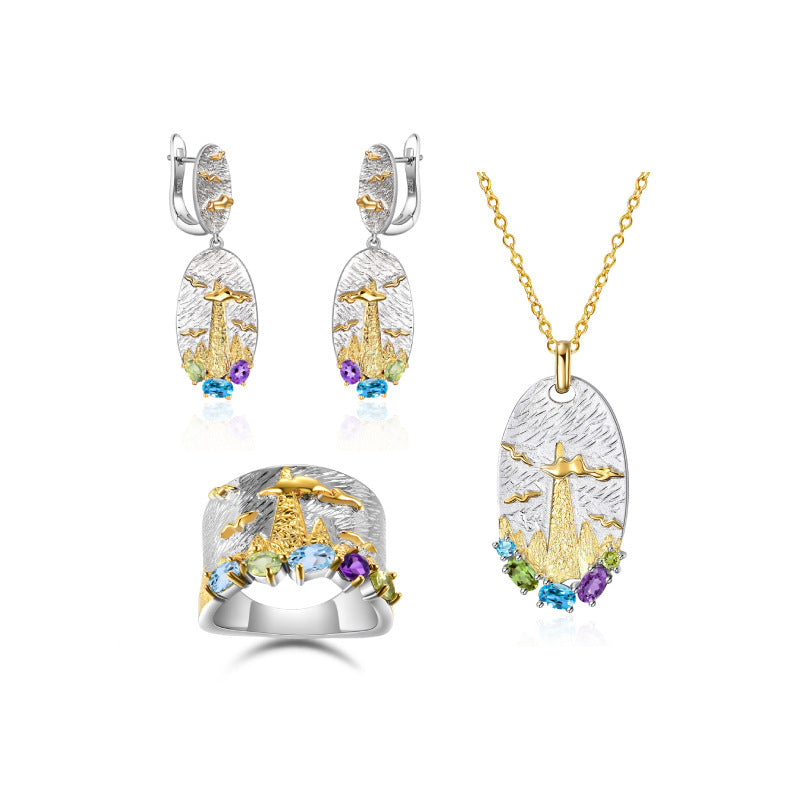 Italian Craft Jewelry Retro Style Original Designer Earrings s925Silver Natural Gemstone Earrings