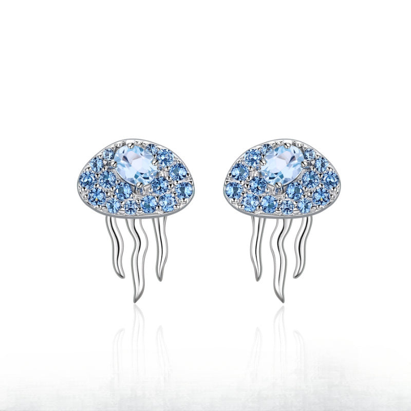 Luxury Designer Jellyfish Shaped Earrings s925Sterling Silver Inlaid Topaz Natural Gemstone Fashion Earrings