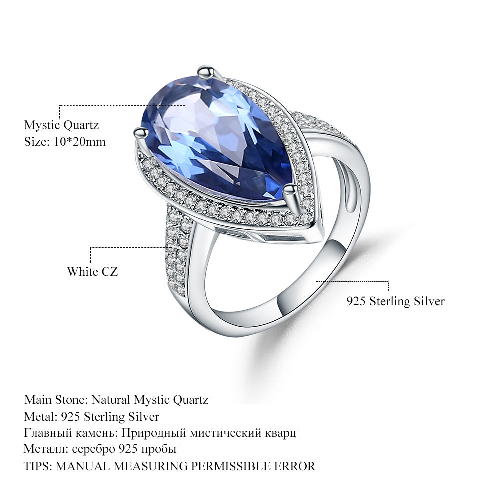 Luxurious and Sophisticated Colorful Gemstone Ring Fashionable and Unique Style s925Silver Inlaid Coated Crystal Ring