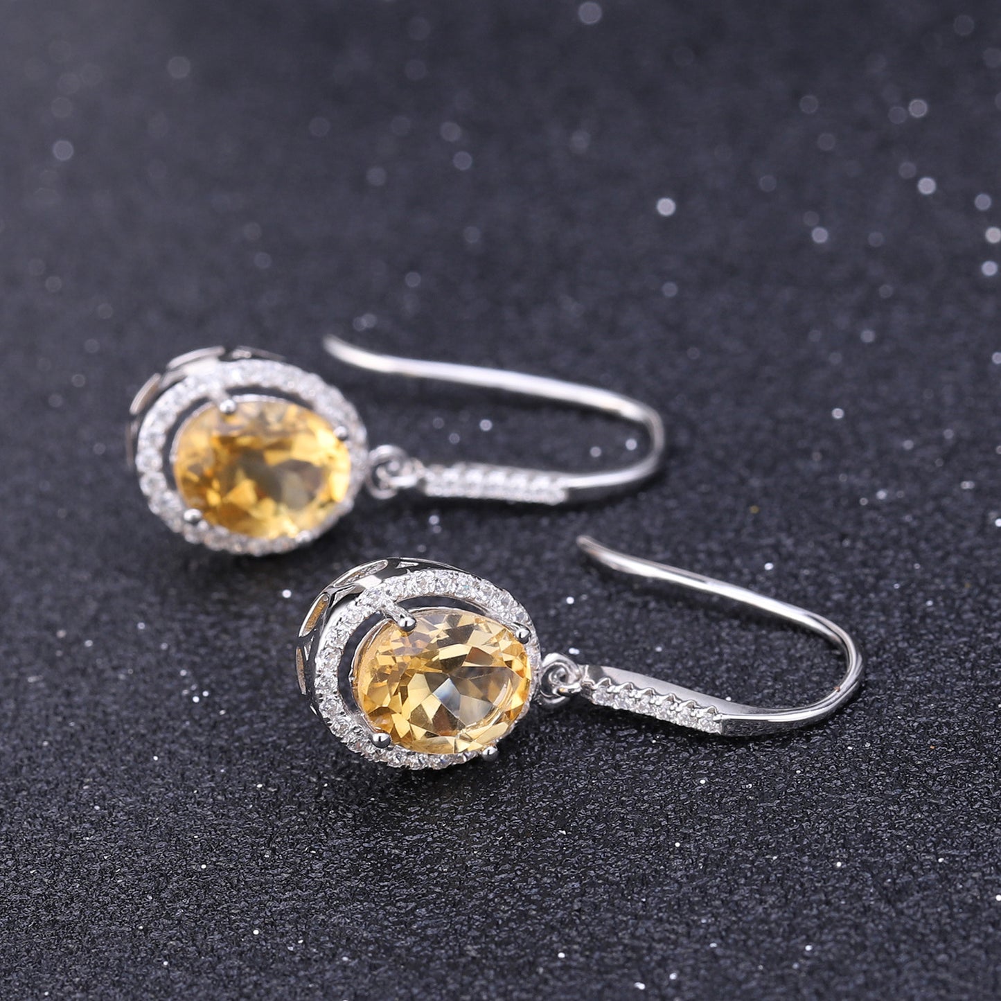 Natural Stone Women's Earrings Jewelry Vintage Personality s925Silver Inlaid Yellow Crystal Earrings Gemstone Drop Earrings