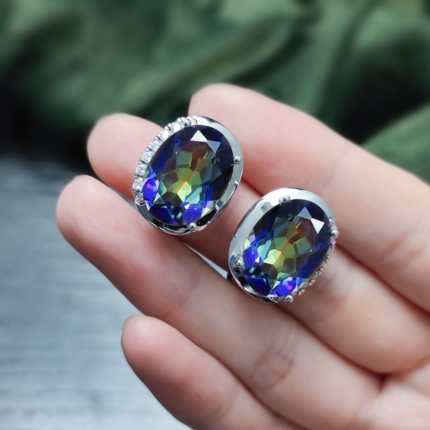 Vintage Plated Crystal Earrings s925Sterling Silver Large Carat Colorful Crystal Earrings Studs for Women