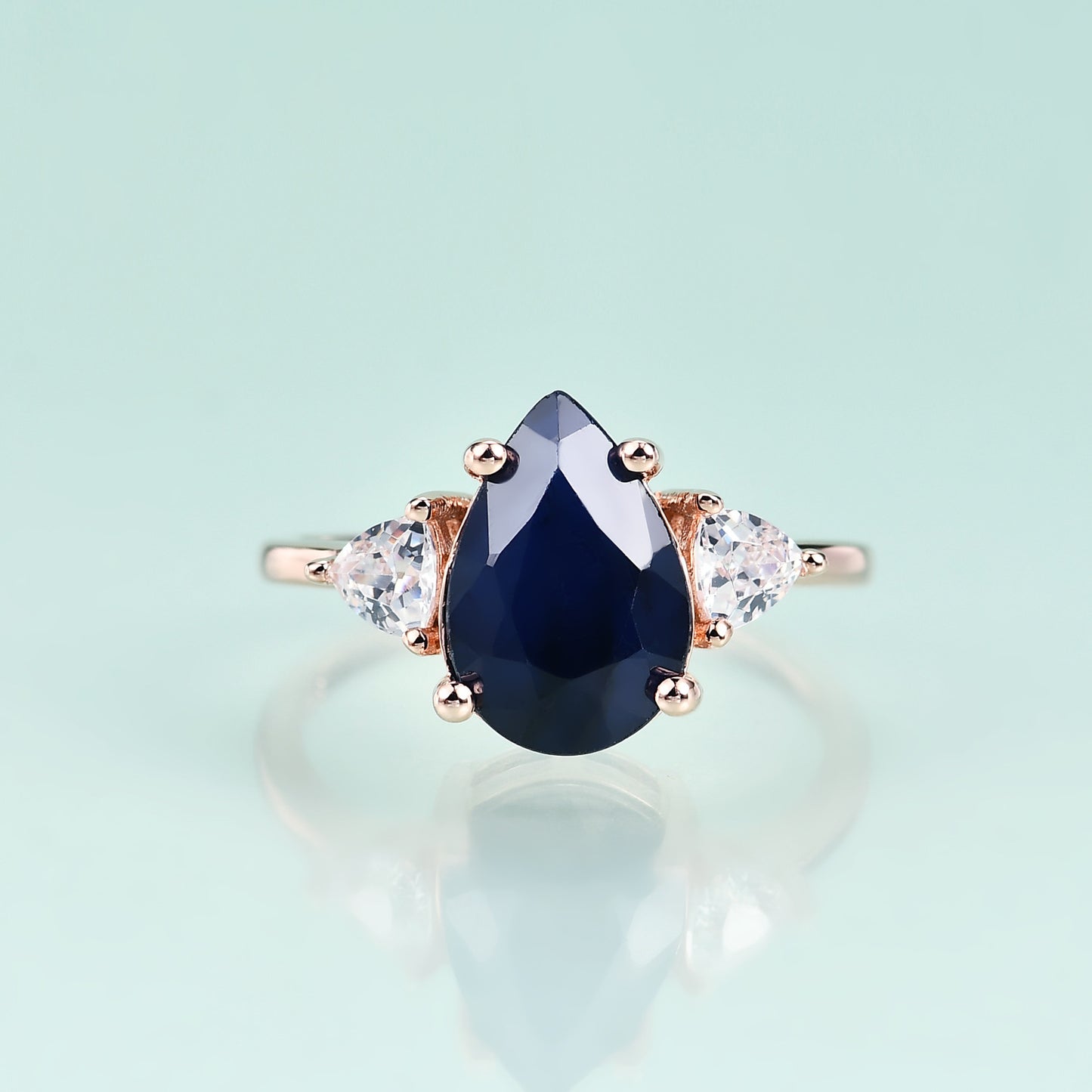 Fashion S925Sterling Silver Inlaid Sapphire Ring High-End Luxury8*12mm Gemstone Rose Gold Ring