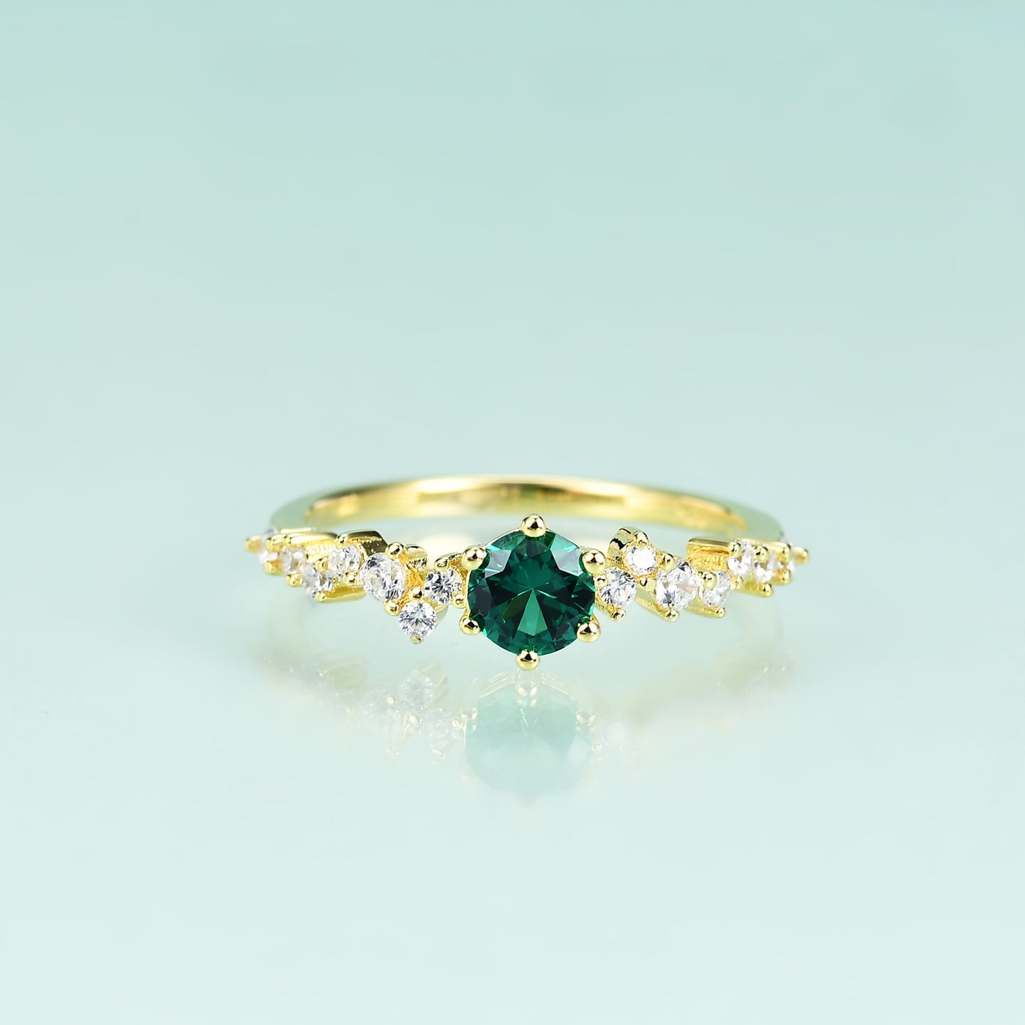 Jewelry S925Sterling Silver Inlaid Emerald Nano Ring Fashionable Light Luxury Colorful Gemstone Gold Ring