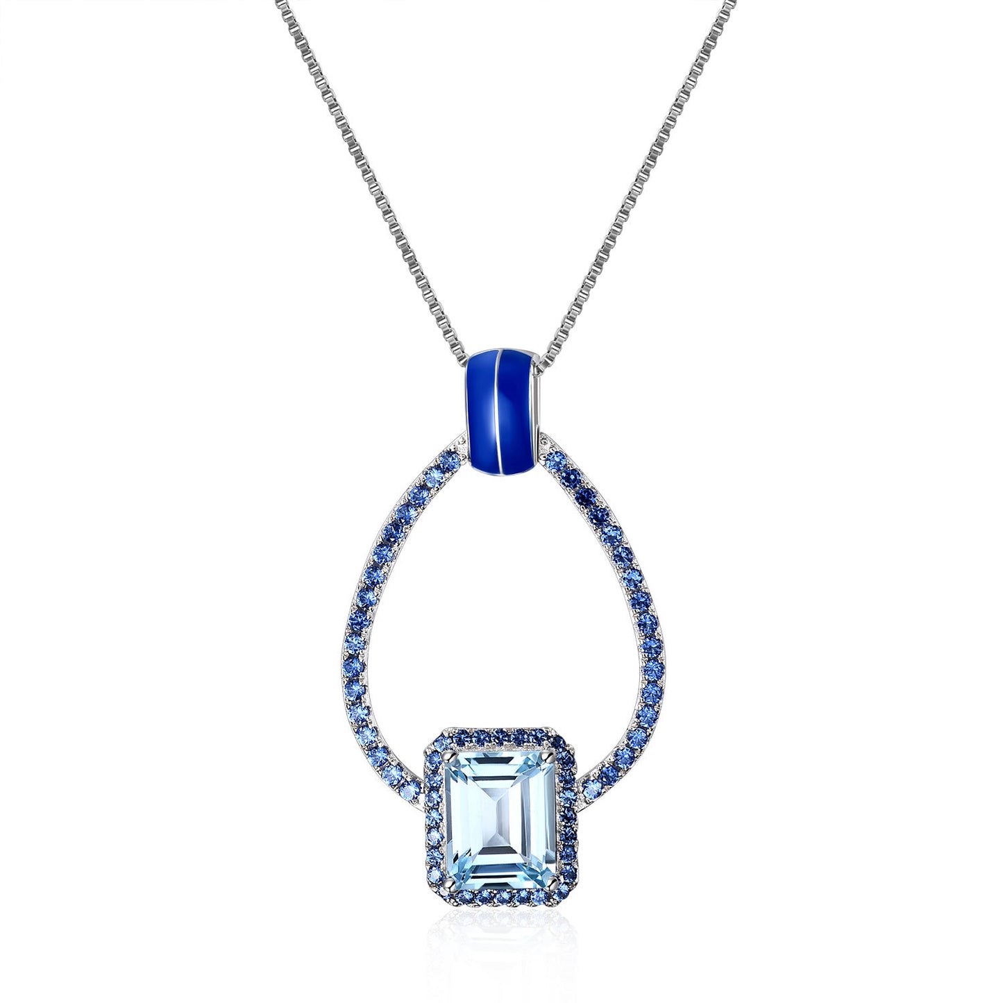 Vintage Style Jewelry Design Long Necklace s925Silver Inlaid Natural Gemstone Topaz Necklace Pendant
