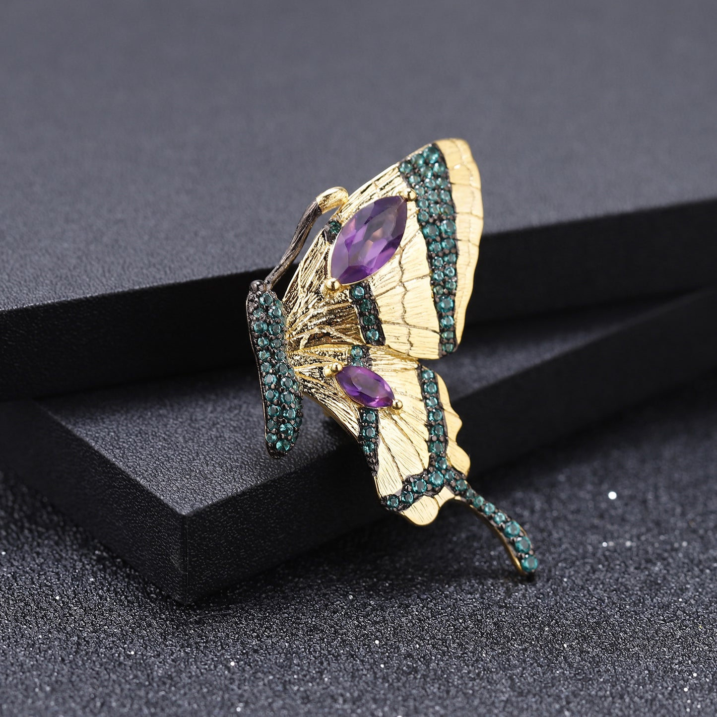 Designer Brooch Pendant Dual-use Butterfly Design Retro Style s925Silver Natural Amethyst Necklace Pendant