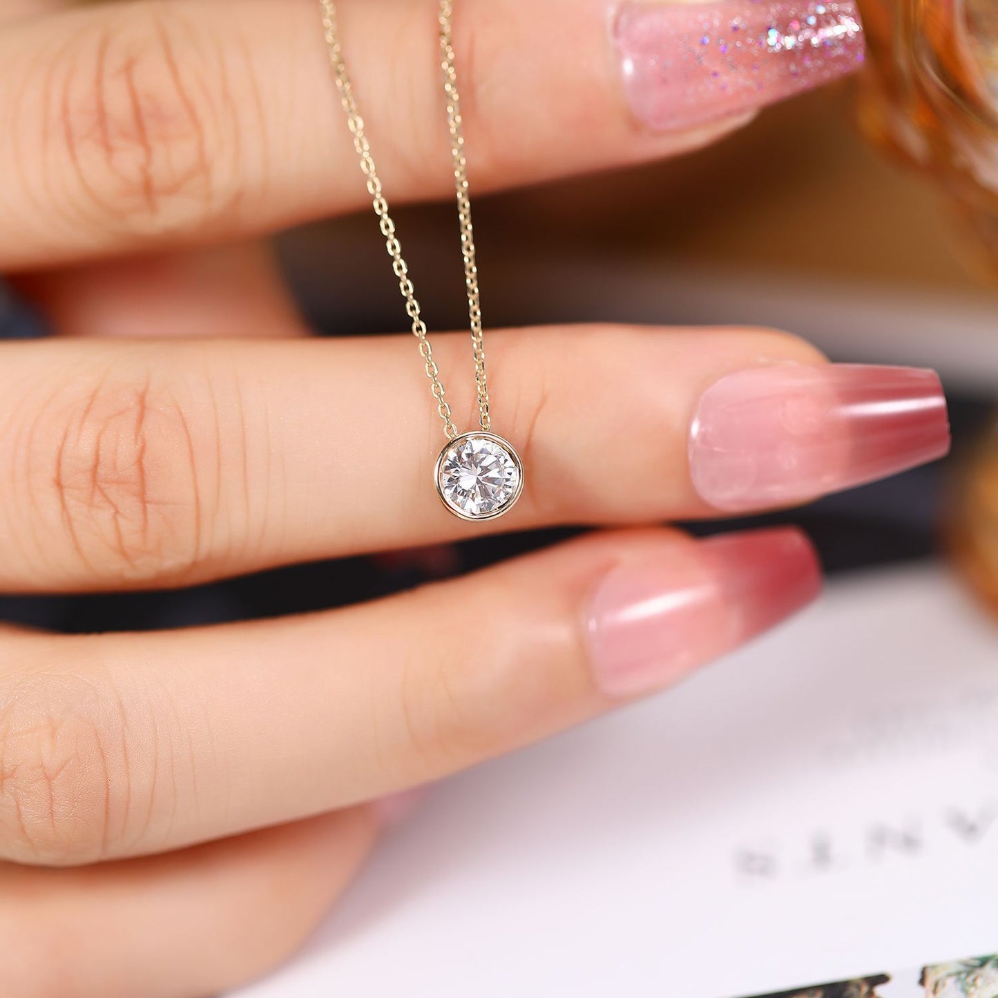 All-Matching14k Gold Bubble Necklace with Cultivated Diamonds0.5Carat k Gold Platinum Genuine Diamond Clavicle Chain Temperament
