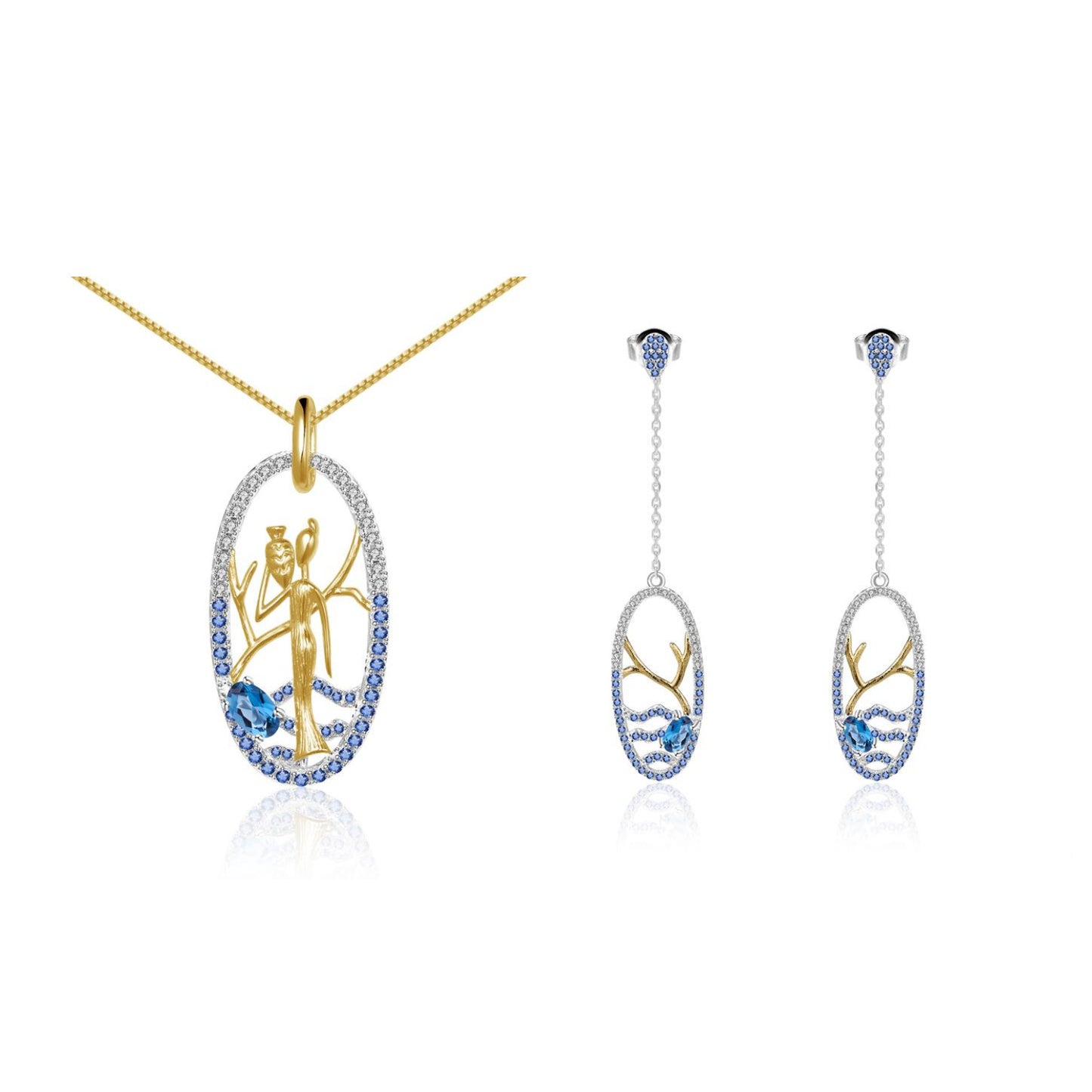 Designer High-End Long Earrings Classic of Mountains and Seas Series s925Sterling Silver Natural Topaz Sapphire Stud Earrings