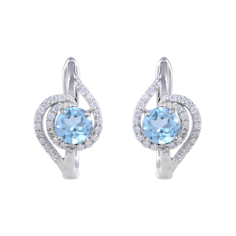 Wind natural crystal topaz earrings s925Sterling Silver Inlaid Garnet Sapphire Earrings Exquisite New Style