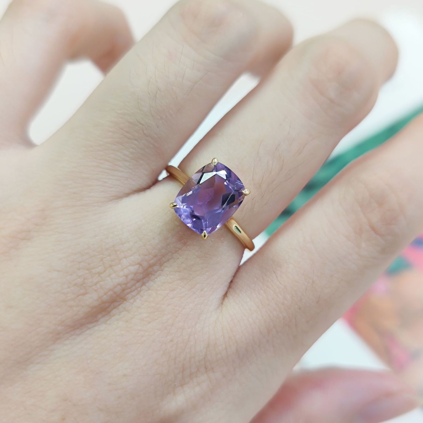Exaggeration4Carat Ring s925Sterling Silver Inlaid Natural Amethyst Topaz Square Large Gemstone Ring