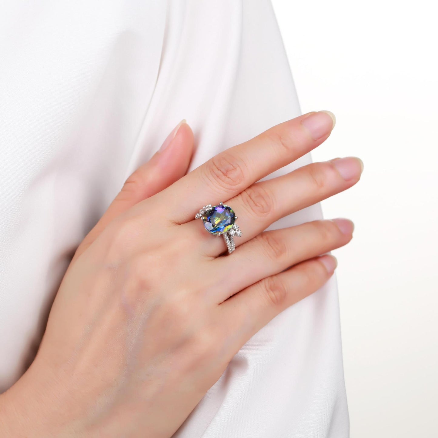 Luxurious Design s925Silver Inlaid Natural Topaz Ring High-end Jewelry Natural Gemstone Ring