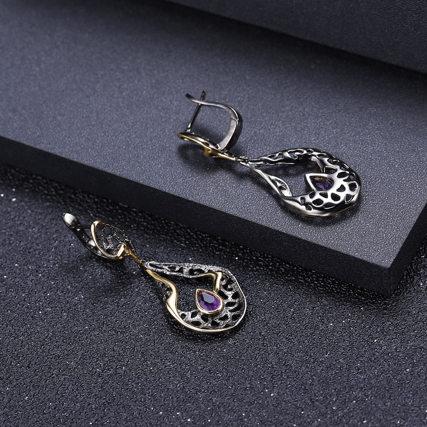 Italian Craft Designer Gemstone Earrings Retro High-End Sense925Silver Natural Amethyst Earrings Drop Earrings