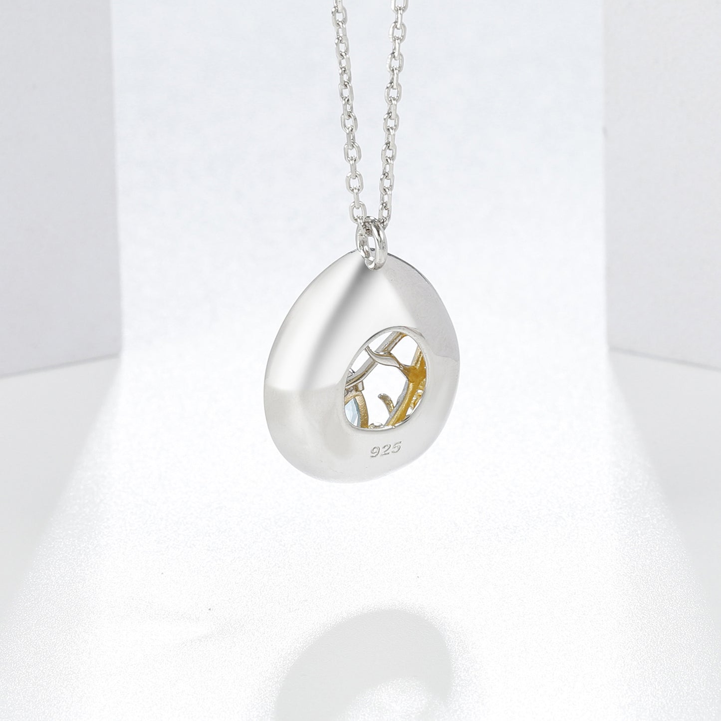 Designer Gemstone Pendant Necklace with Silver Chain Unique Design s925Silver Inlaid Natural Topaz Necklace Pendant