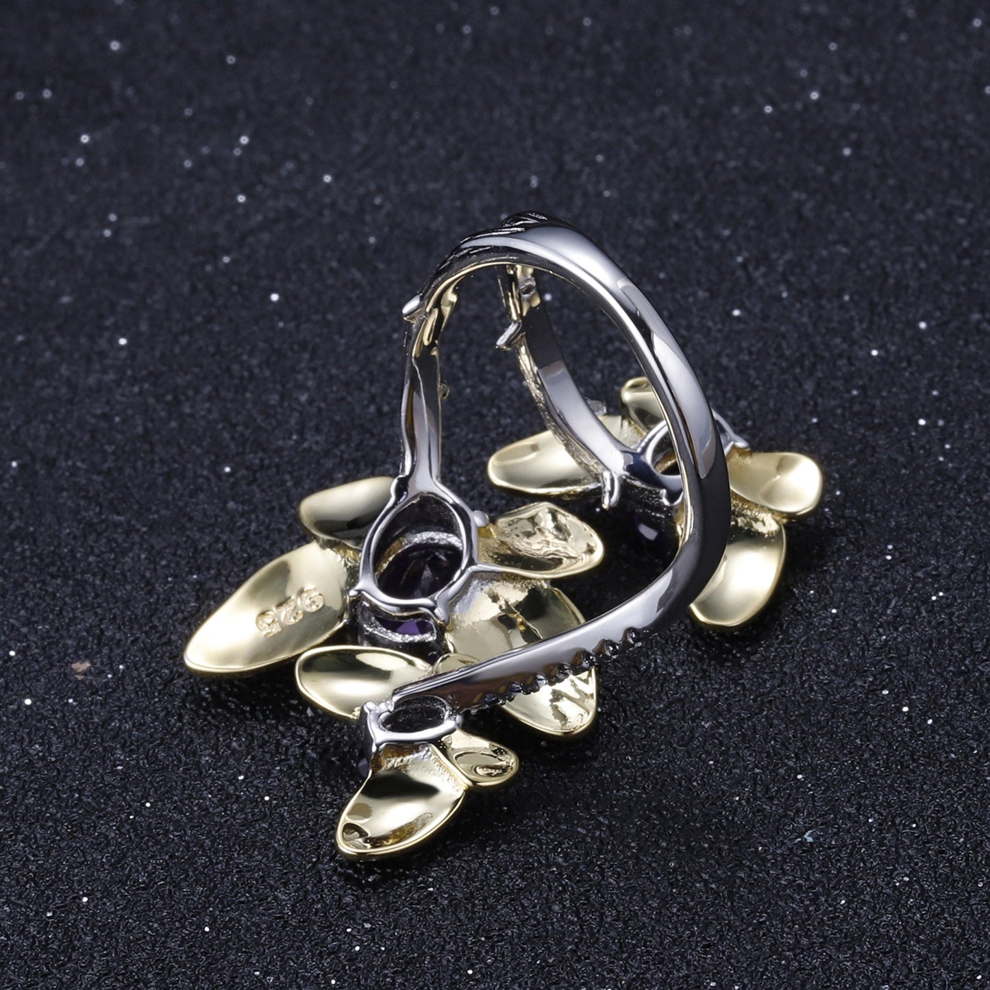Designer High-End Gemstone Ring Natural Style Butterfly Design925Silver Natural Amethyst Open Ring