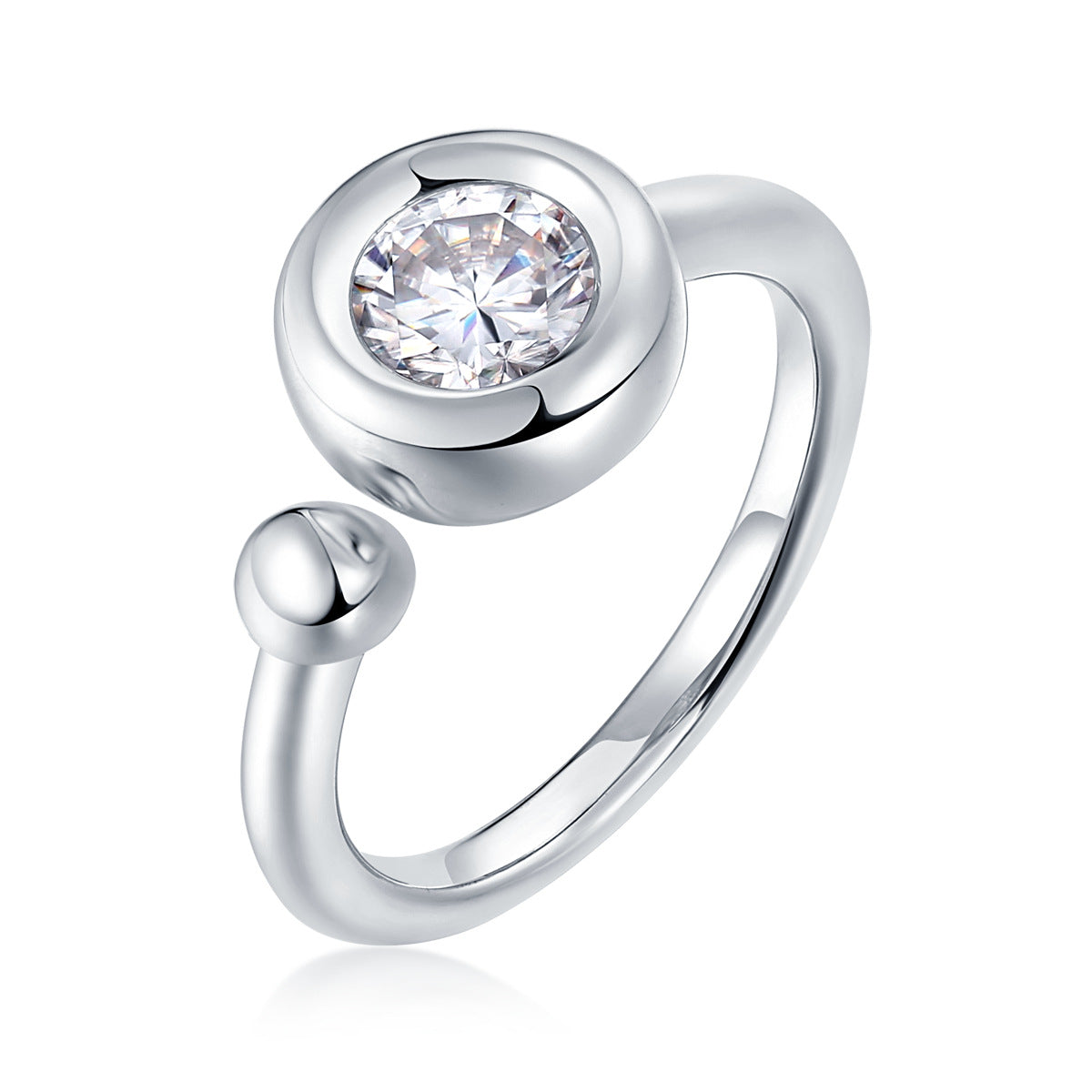 Fashionable Simple Moissanite Open Ring s925Sterling Silver Plated18k Gold Inlay1Carat Moissanite Ring