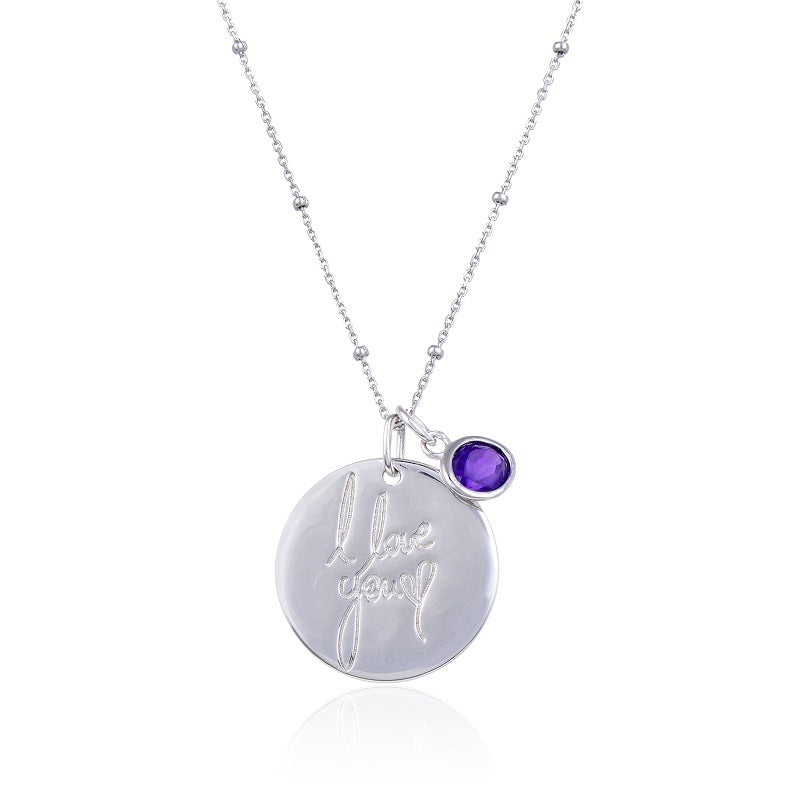 Factory Direct Supply s925Silver Necklace Pendant for Women, Light Luxury Round Pendant with Engraving, Natural Gemstone Colorful Gemstone Pendant