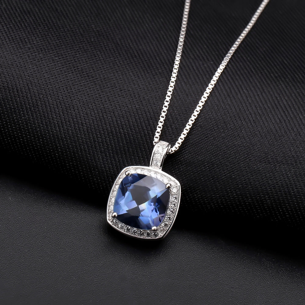 in Stock Supply Affordable Luxury Fashion Green Agate Pendant High Sense925Sterling Silver Inlaid Natural Gemstone Necklace Pendant