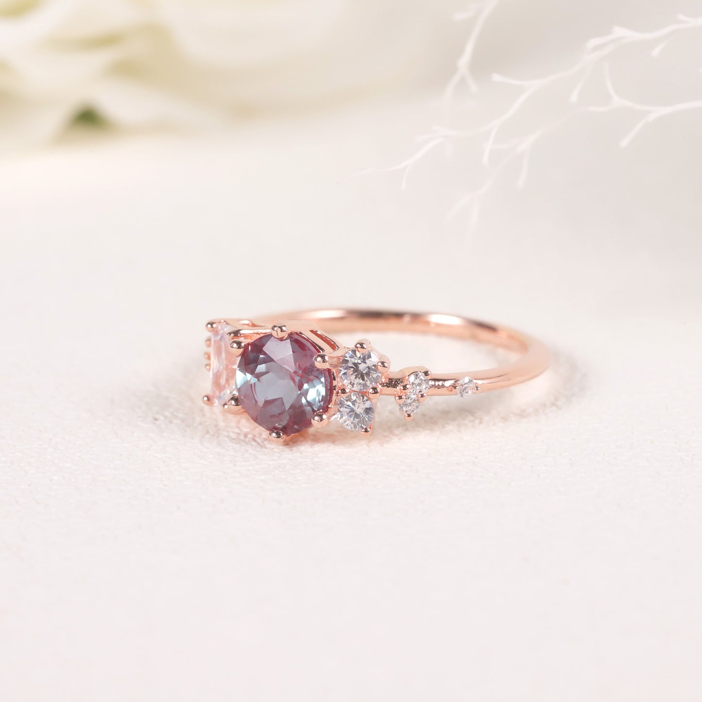 Minimalist Fresh Style Shifting Stone Ring s925Silver Inlaid Synthetic Alexandrite Gemstone Ring