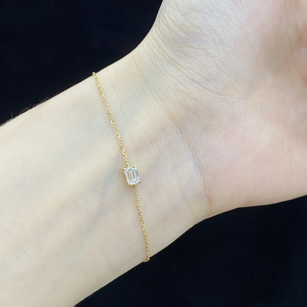 Simple and Stylish18k Gold Inlaid Cultivated Diamond Bracelet0.3Carat Emerald-Shaped Diamond Gold Bracelet In Stock