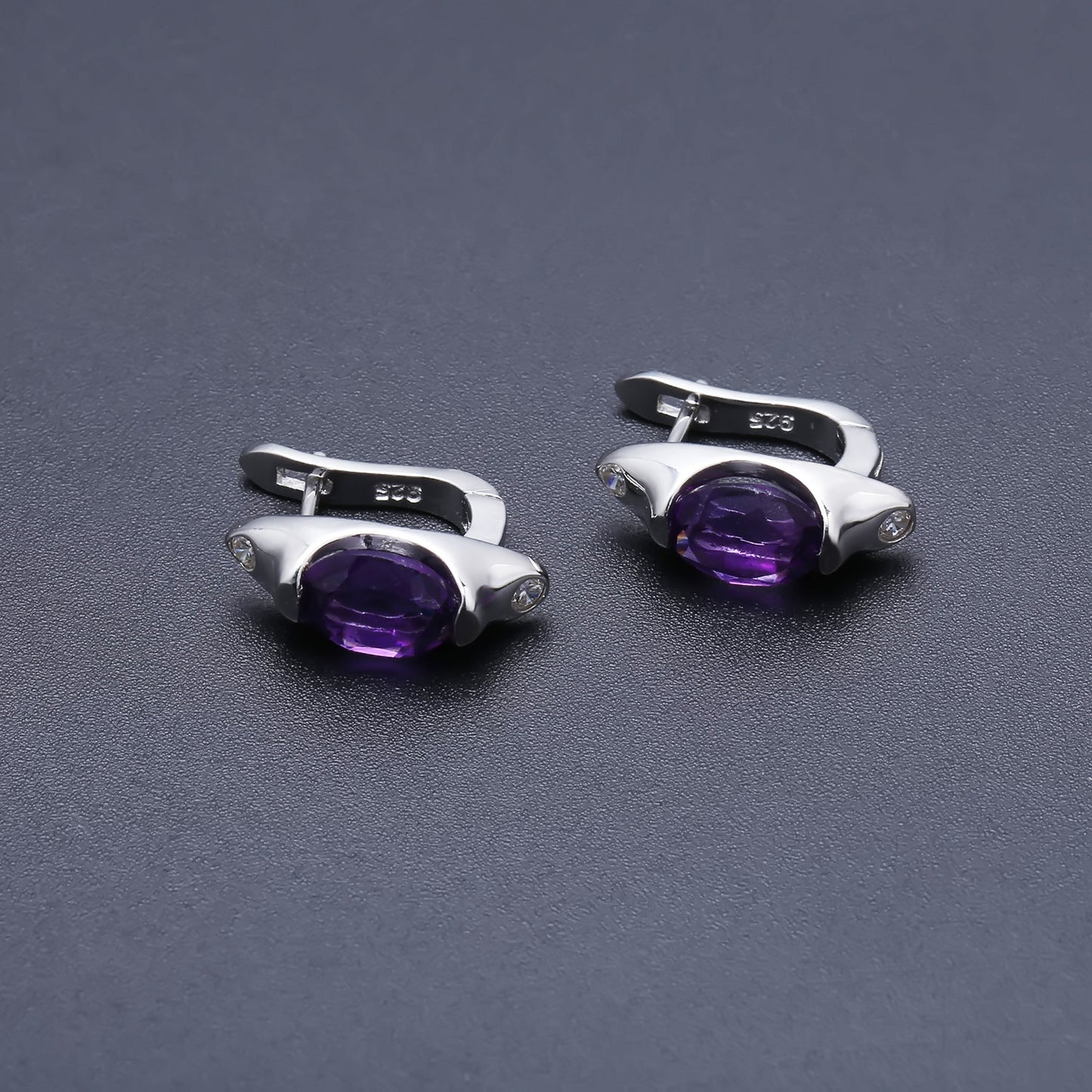 Fashion Simple Natural Stone Ear Studs Earrings Retro s925Silver Inlaid Colorful Gemstone Earrings