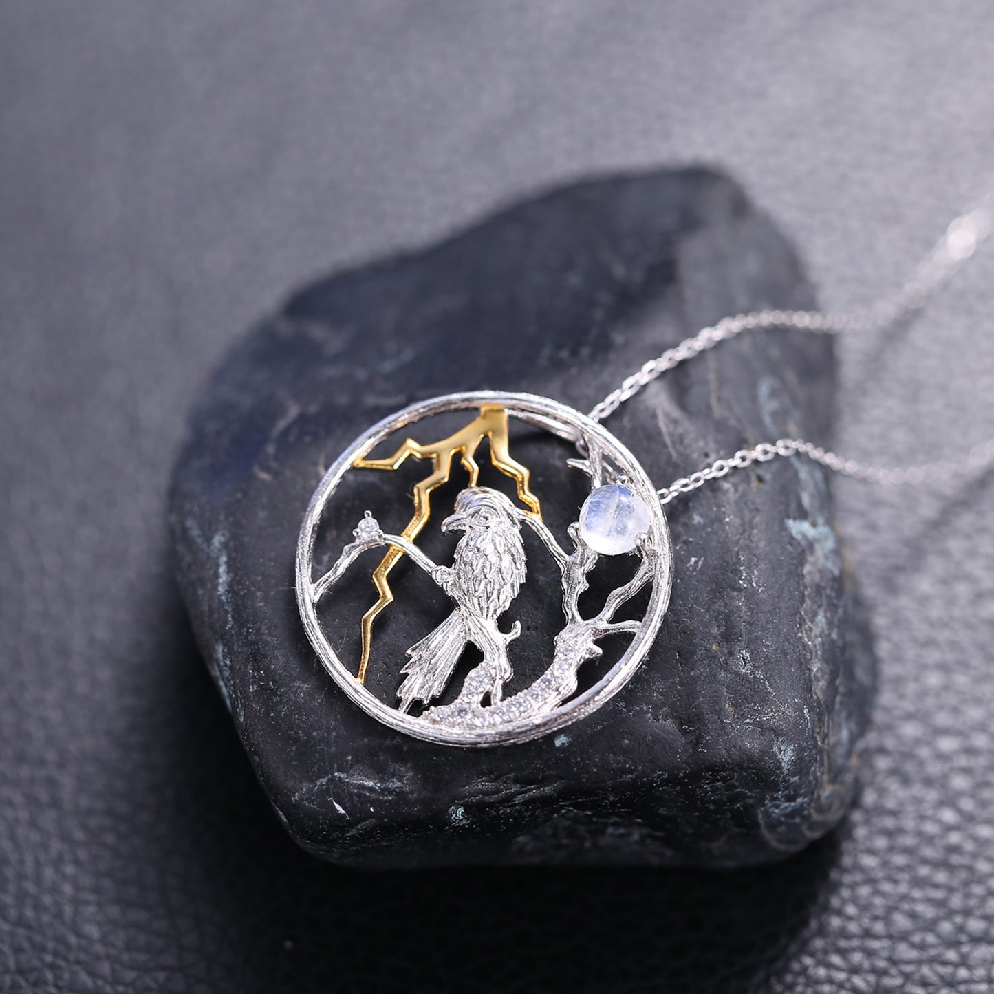 Natural Wind Natural Cream Blue Moonstone Pendant Cross-border s925Sterling Silver Gemstone Independent Designer Necklace