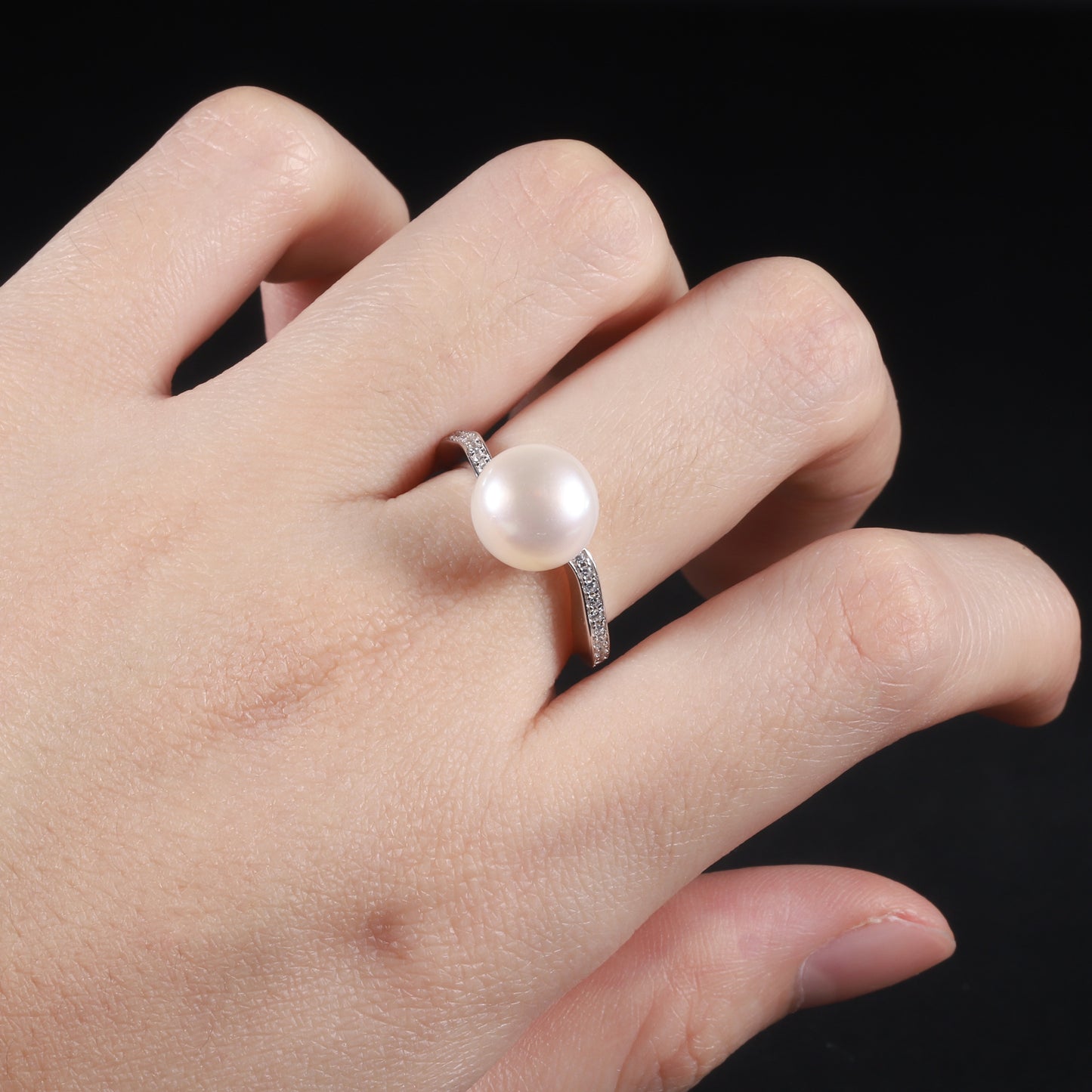 S925Sterling Silver Natural Freshwater Pearl Ring Fashionable Elegant Light Luxury High-end Inlay9mm Bread Bead Ring