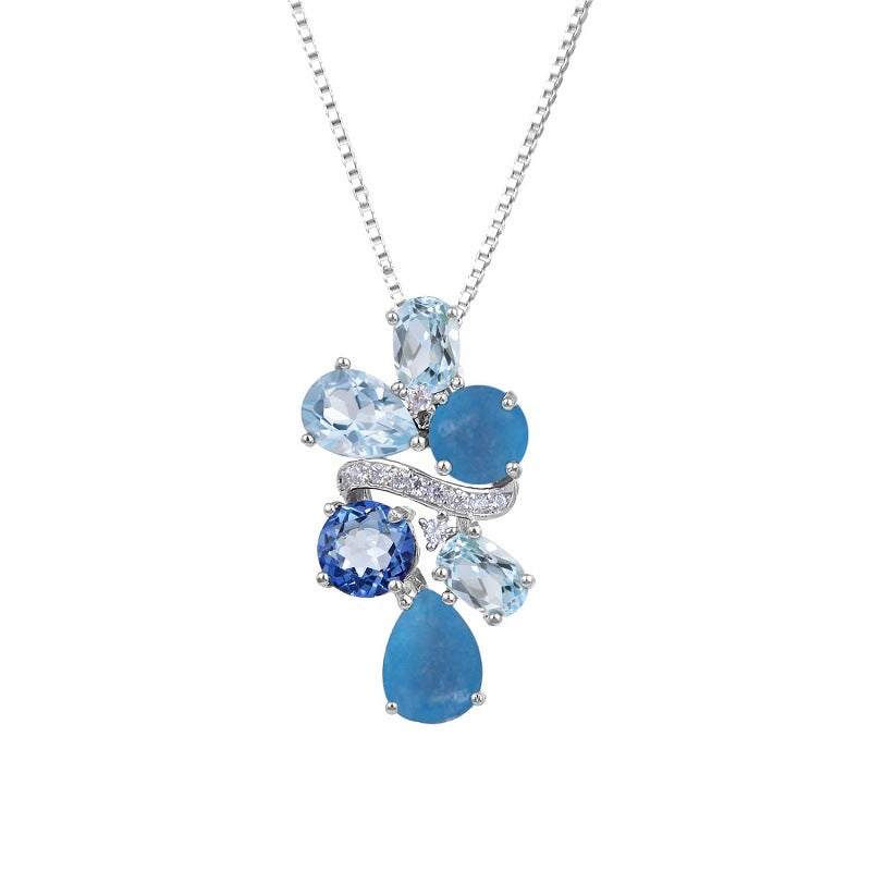 Fashionable Light Luxury Gemstone Necklace Pendant for Women with Unique and Elegant Design s925Silver Inlaid Colorful Crystal Pendant Necklace
