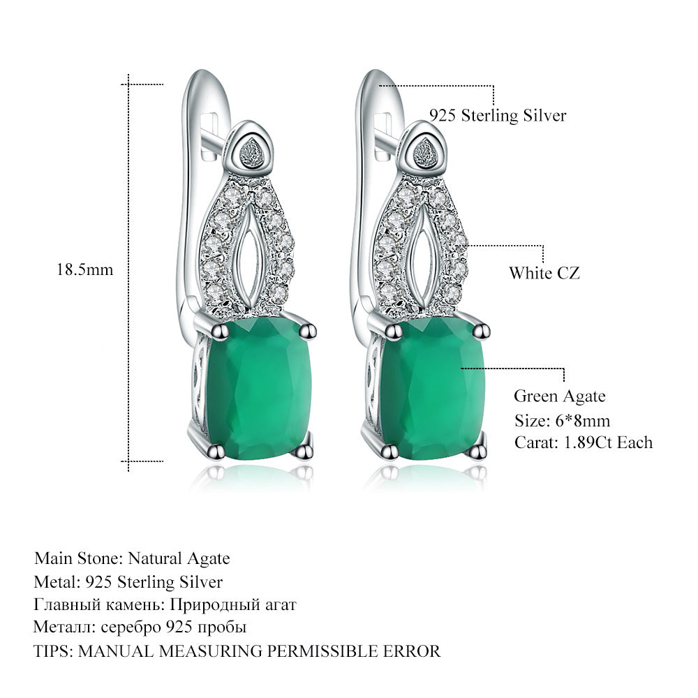 Natural Stone Green Agate Temperament Ear Studs Fashion s925Silver Plated Inlaid Gemstone Crystal Earrings Earrings
