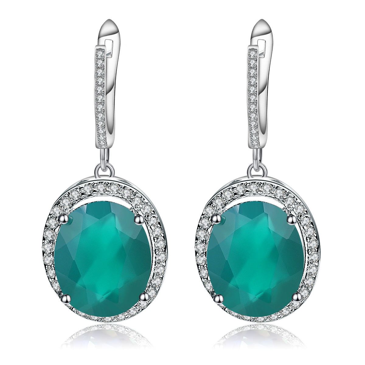 Natural Green Agate Ear Stud Earring In-stock Direct Supply Light Luxury Fashion925Silver Inlaid Natural Gemstone Earrings Jewelry