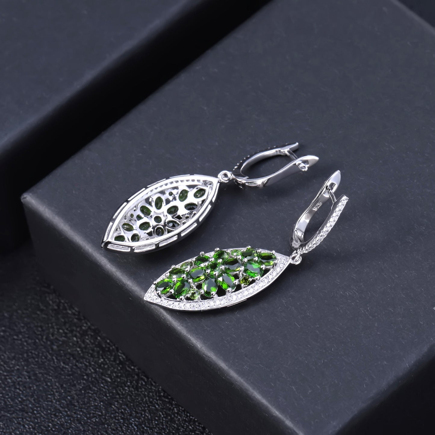 Fashion Natural Gemstone Diopside Stud Earrings Drop Earrings Luxurious Design Sense Personality s925Sterling silver earrings
