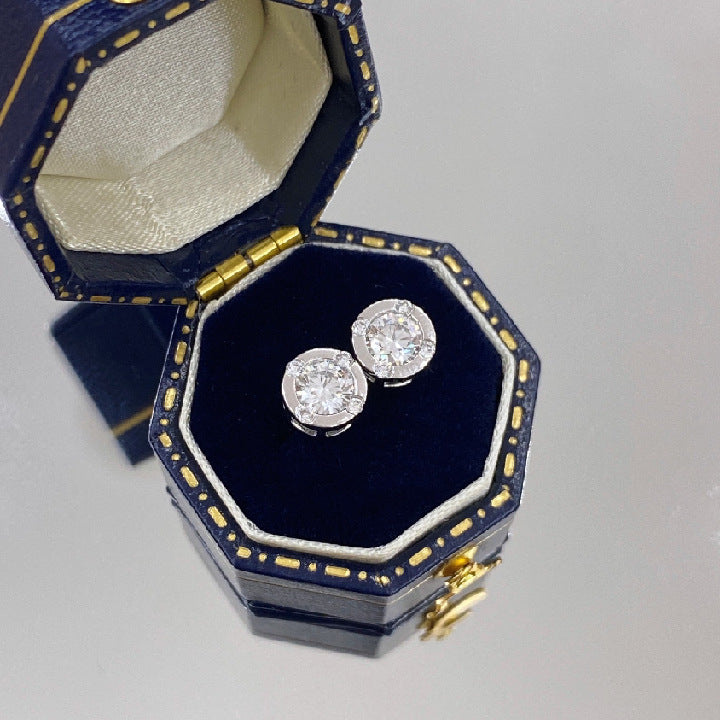 Personality18k Gold Inlaid Cultivated Diamond Earrings Au750k gold round earrings0.3Carat Diamond Earrings Platinum