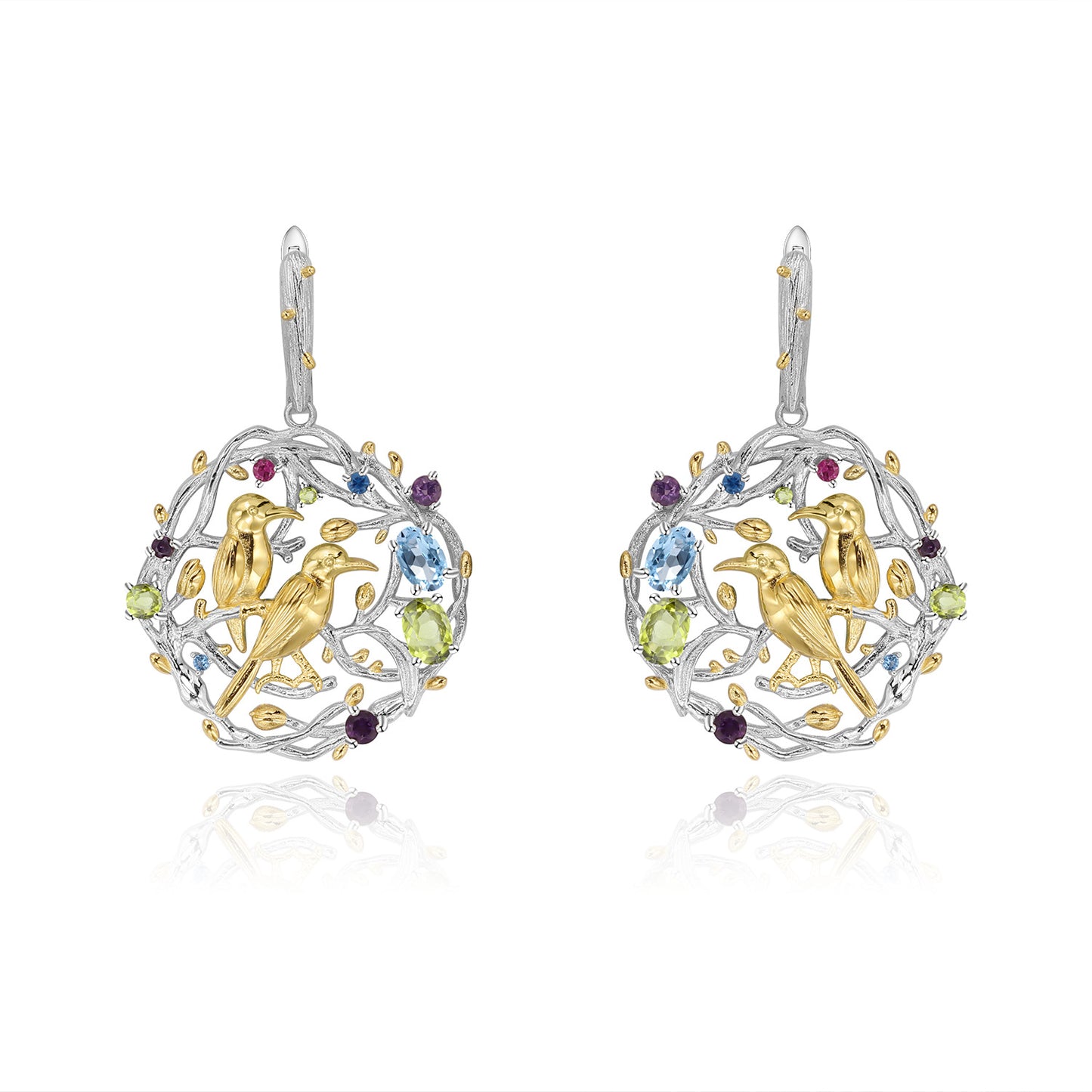 Designer Style High-End Personality Earrings Natural Style Little Bird Design925Silver Natural Gemstone Earrings