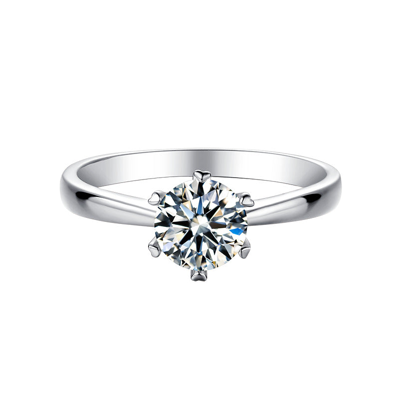 Classic Six-Claw Fashion Moissanite Ring for Women with Straight Arm, Simple and Elegant s925Silver Inlay1Carat Moissanite Ring