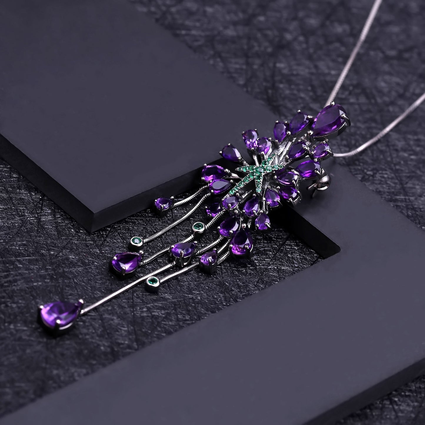 Designer Natural Amethyst Necklace Starry Sky Brilliance High-end Jewelry s925Silver Brooch Pendant