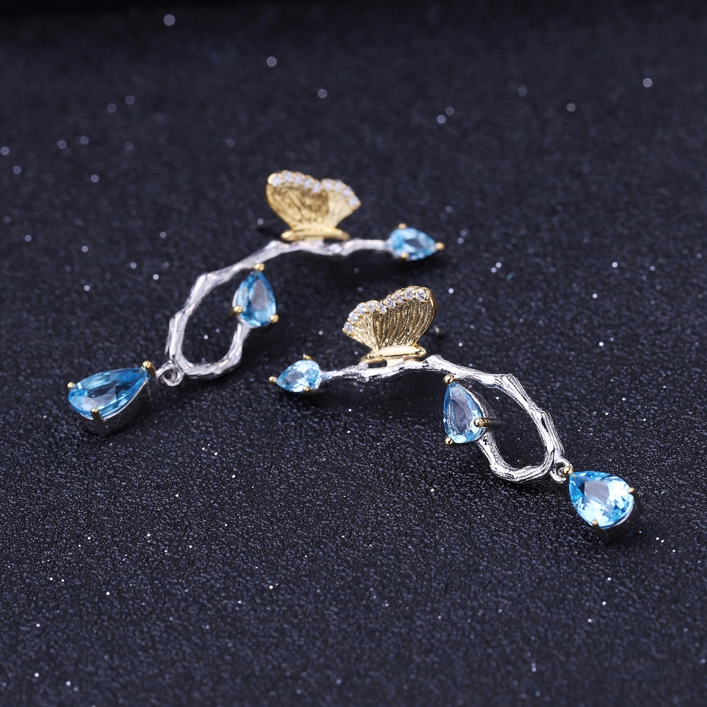 Secret Garden Designer Butterfly Earrings Natural Wind s925Sterling Silver Natural Topaz Earrings