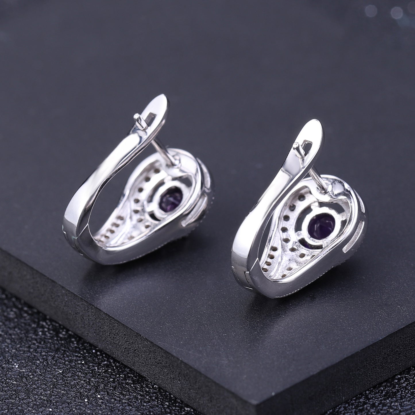 Natural Stone Earrings Vintage Personality Colorful Gemstones s925Silver Amethyst Earrings