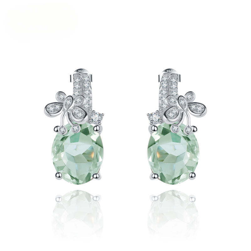 Luxurious Natural Gemstone Earrings Sense of Design s925Silver Inlaid Natural Gemstone Green Amethyst Earrings