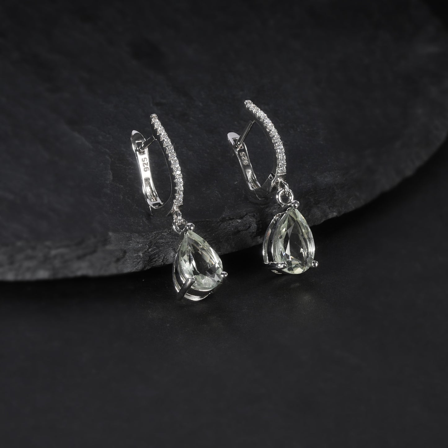 Fashionable Light Luxury Natural Gemstone Earrings High-end Feel s925Sterling Silver Inlaid Natural Green Amethyst Earrings