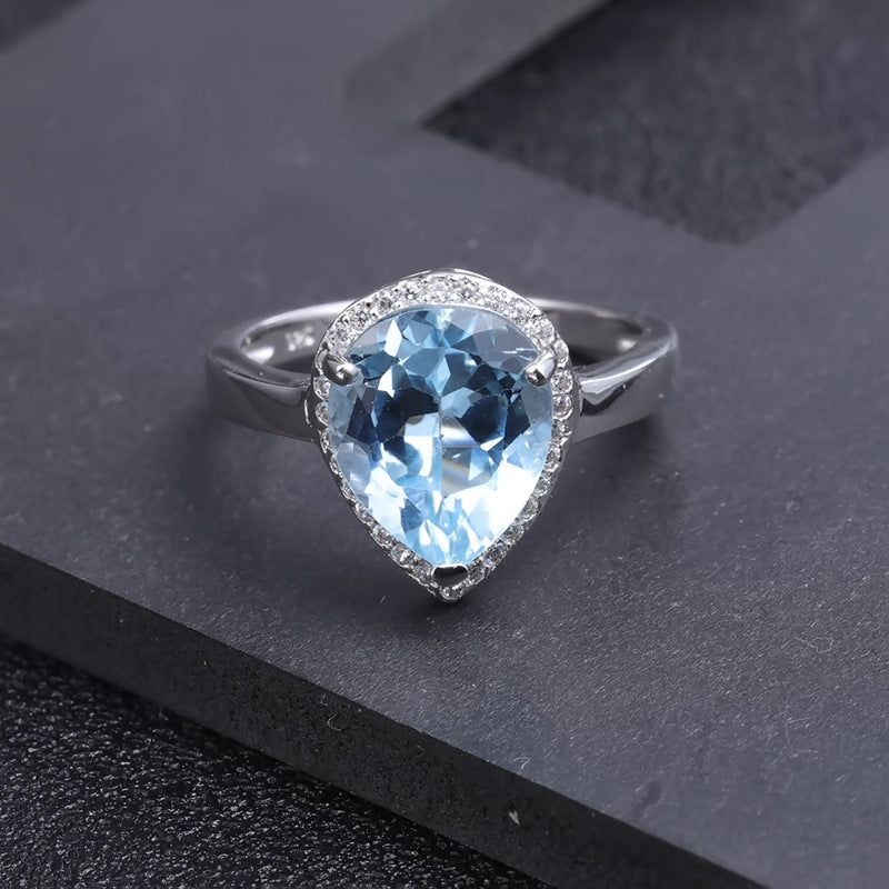 Natural Gemstone Topaz Ring Luxurious and high-end feel s925Sterling Silver Inlaid Natural Gemstone Ring
