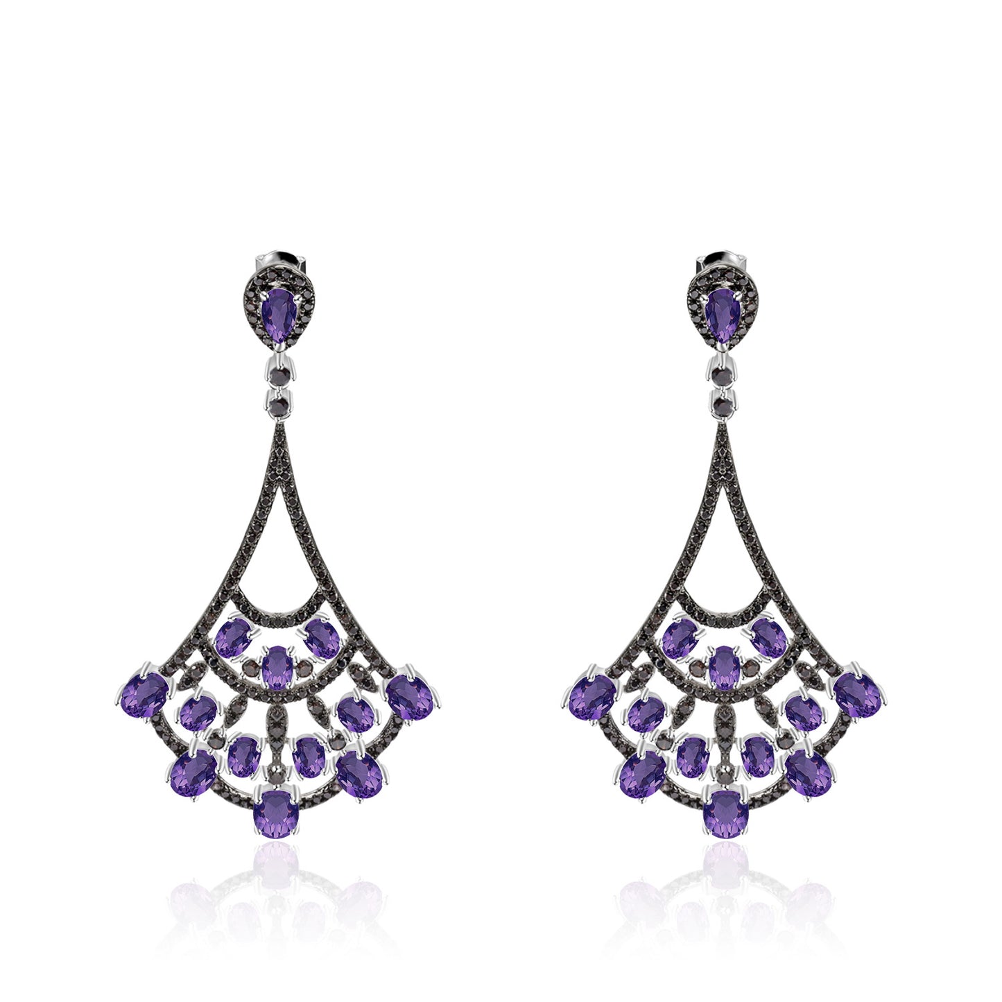 Luxurious and High-End Natural Amethyst Earrings with a Sense of Design Prosperous Series925Silver Inlaid Gemstone Stud Earrings