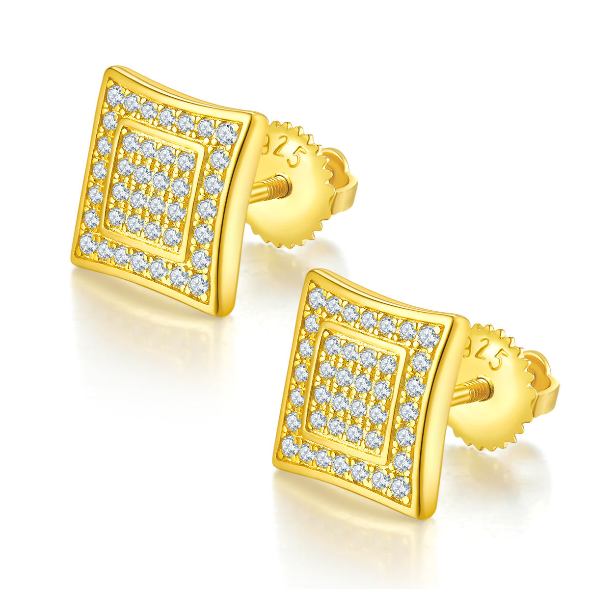 Unique Full Diamond Stud Earrings s925Silver Inlaid Moissanite Stud Earrings Unisex Fashion Export Square Stud Earrings Trendy